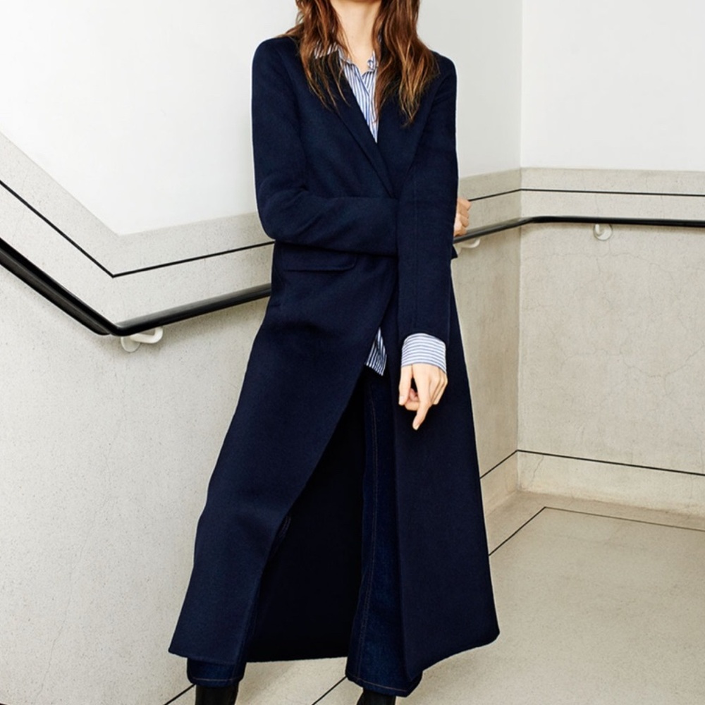 Zara Basic Long Navy Coat